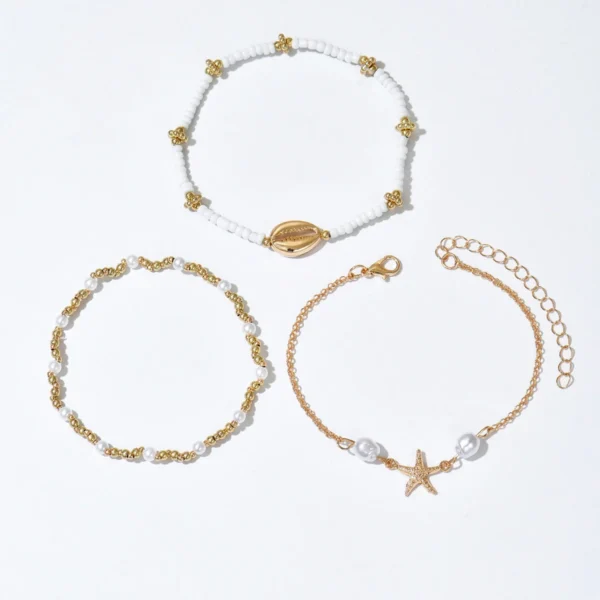Beach Vacation Bead Shell Starfish Foot Ornaments Anklet Three-piece Set - Image 5