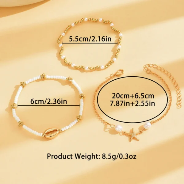 Beach Vacation Bead Shell Starfish Foot Ornaments Anklet Three-piece Set - Image 6