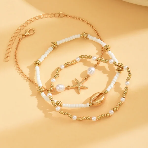 Beach Vacation Bead Shell Starfish Foot Ornaments Anklet Three-piece Set - Image 2