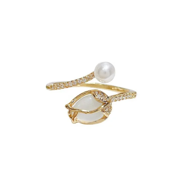 Tulip Bud Pearl Ring Female Fashion Minority Design - Image 3