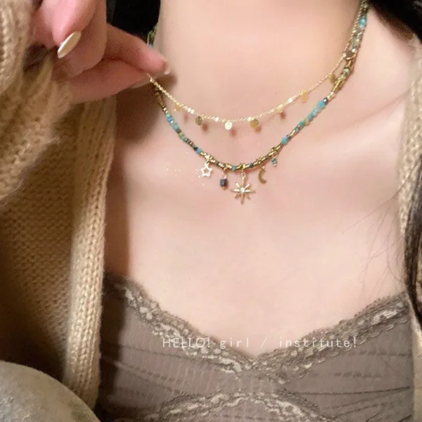 All-matching New Beaded Clavicle Women's Twin Necklace Sweater Chain